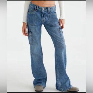 Aeropostale Mid Rise Flare Stretch Cargo Jeans Blue Medium Wash Women Size 10R